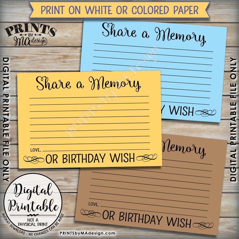 Share a Memory or Birthday Wish, Share a Memory Card, Please Leave a Memory, Wishes Birthday Party Decor, 4x6 Printable Instant Download image 3