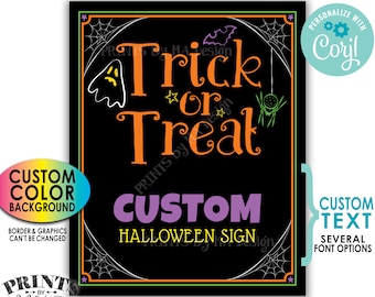 Custom Halloween Trick or Treat Sign, Choose Your Text, One Custom PRINTABLE 8x10/16x20” Halloween Party Sign <Edit Yourself with Corjl>