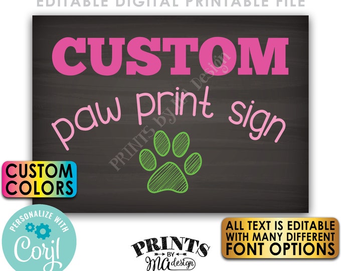 Editable Pet Paw Print Sign, Pet Treat Display, Custom PRINTABLE Chalkboard Style 5x7” Sign, Dog or Cat Pawprint <Edit Yourself w/Corjl>