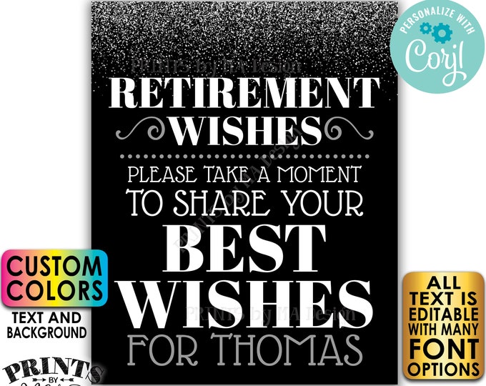 Retirement Party Sign, Please Leave Your Best Wishes for the Retiree, PRINTABLE 8x10/16x20” Silver Glitter Sign <Edit Yourself w/Corjl>