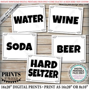 Beverage Station Signs, Graduation Party Drinks, Soda Water Beer Wine Hard Seltzer, Five PRINTABLE 8x10/16x20” B&W Grad Party Signs &lt;ID&gt;
