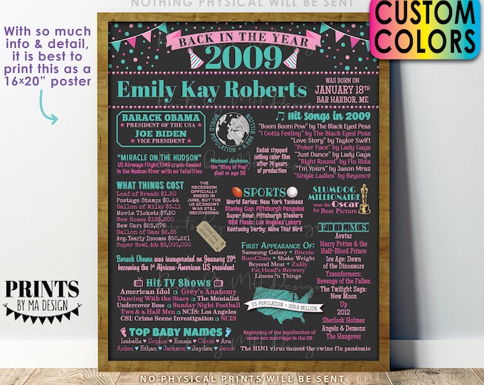 Back in the Year 2009 Birthday Sign, Flashback to 2009 Poster Board, 2009 Birthday Gift, Custom PRINTABLE 16x20 ” B-day Decoration