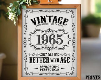 1965 Birthday Sign, Better with Age Vintage Birthday Poster, Aged to Perfection, Textured Style PRINTABLE 8x10/16x20” Instant Download Sign