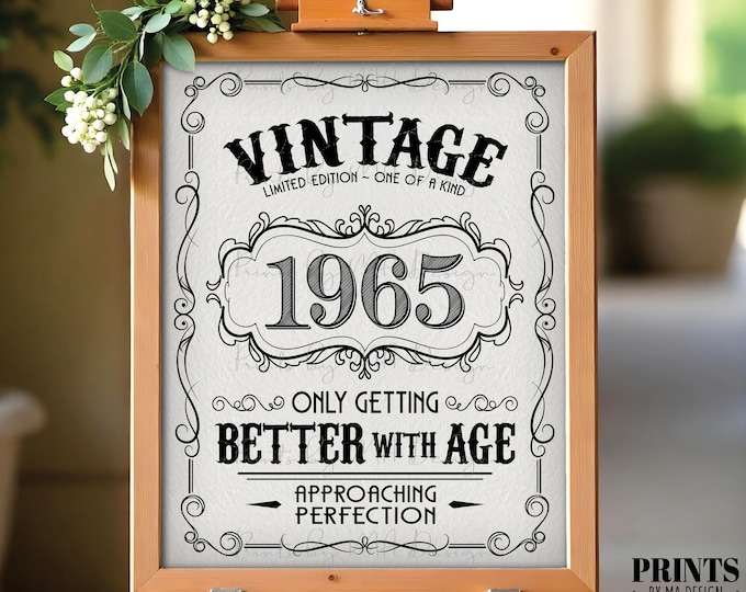 1965 Birthday Sign, Better with Age Vintage Birthday Poster, Aged to Perfection, Textured Style PRINTABLE 8x10/16x20” Instant Download Sign