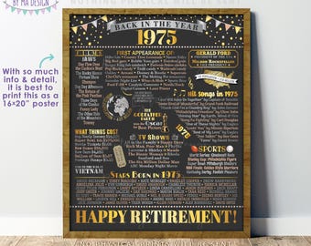 Retirement Party Decoration, Back in the Year 1975 Flashback to 1975 Poster Board, Instant Download PRINTABLE 16x20” 1975 Sign <ID>