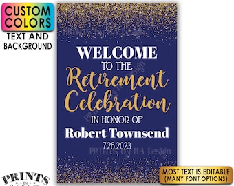Retirement Party Sign, Welcome to the Retirement Celebration, Gold Glitter, Custom PRINTABLE 24x36” Sign <Edit Yourself with Corjl>