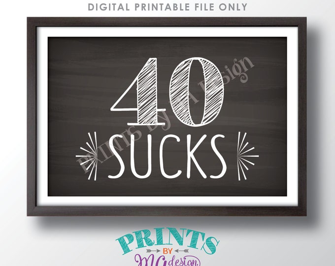 40 Sucks Sign, 40 Sucks 40th Birthday Sign, Fortieth Birthday Party, Funny Birthday Decor, PRINTABLE 4x6” Chalkboard Style 40th Sign <ID>