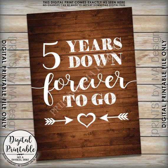 5 Years Down Forever To Go 5th Wedding Anniversary Gift Etsy