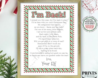 Welcome Back Letter to Kids from their Christmas Elf, Santa's Elf Hello Letter, I'm Back, Elf has Returned, PRINTABLE 8.5x11” Elf Sign <ID>