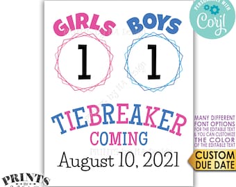 Tiebreaker Pregnancy Announcement Photo Prop, Baby Number 3, PRINTABLE 8x10/16x20” Baby #3 Sign, Boys vs Girls <Edit Yourself w/Corjl>
