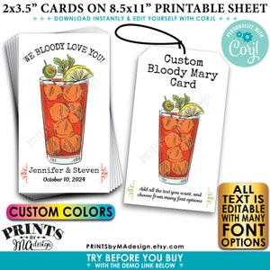 Bloody Mary Tags of kaarten, Bloody Mary Drink Favor, AFDRUKBAAR 8.5x11" vel van 2x3.5" bewerkbare tags of kaarten <Bewerk jezelf met Corjl>