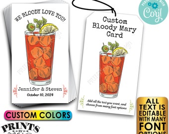 Bloody Mary Tags or Cards, Bloody Mary Drink Favor, PRINTABLE 8.5x11" Sheet of  2x3.5" Editable Tags or Cards <Edit Yourself with Corjl>