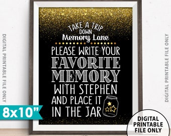 Share a Memory Sign, Take a Trip Down Memory Lane and Share a Favorite Memory, Custom 8x10” PRINTABLE Black & Gold Glitter Sign
