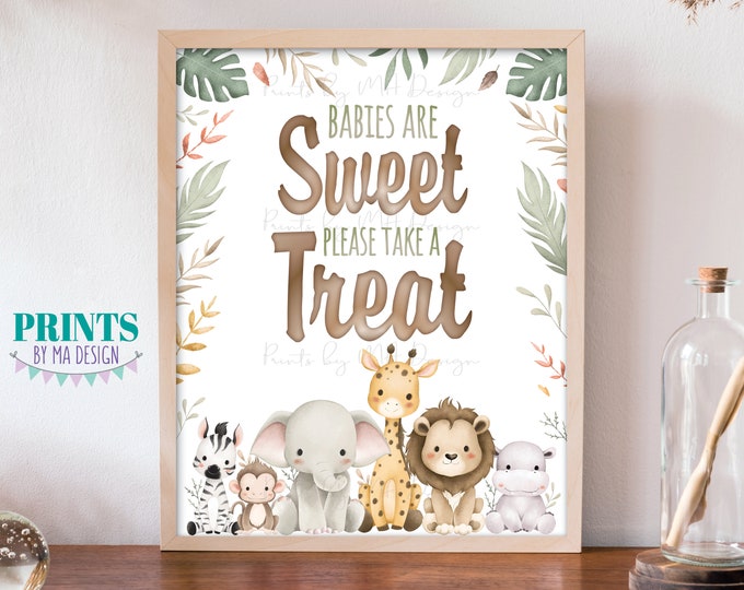 Babies are Sweet Please Take a Treat Baby Shower Dessert Sign, Safari Baby Animals, PRINTABLE 8x10” Watercolor Style Sign <ID>