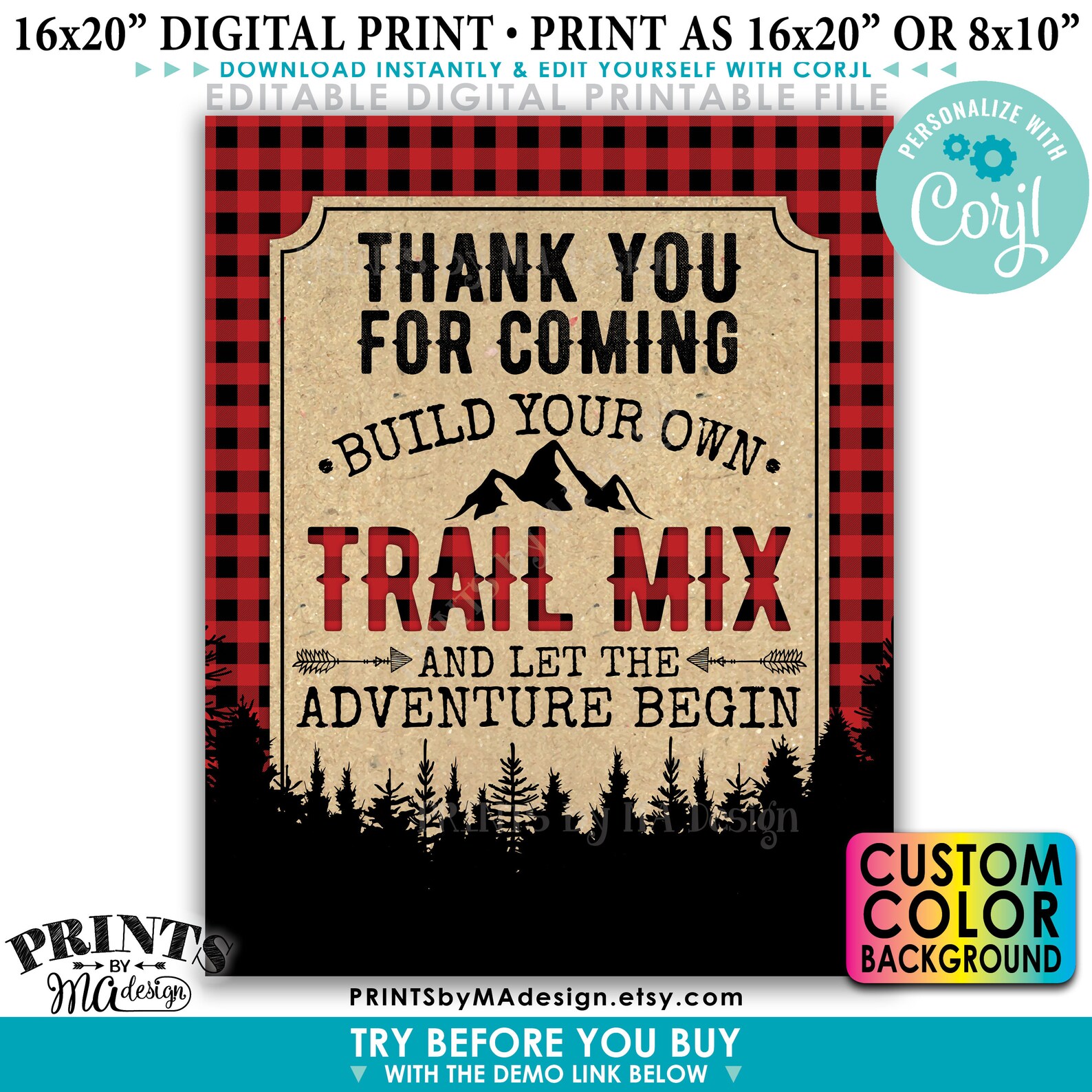 Lumberjack Trail Mix Bar Sign, Thank You for Coming Build Your Own ...