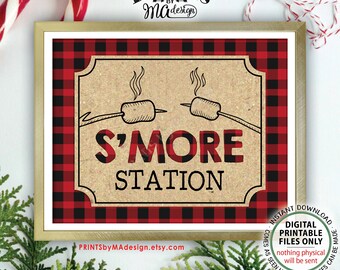 S'more Station Sign, Lumberjack Smore Station, S'mores Bar, Campfire, Red Checker Buffalo Plaid, Christmas, PRINTABLE 11x14” Smore Sign <ID>