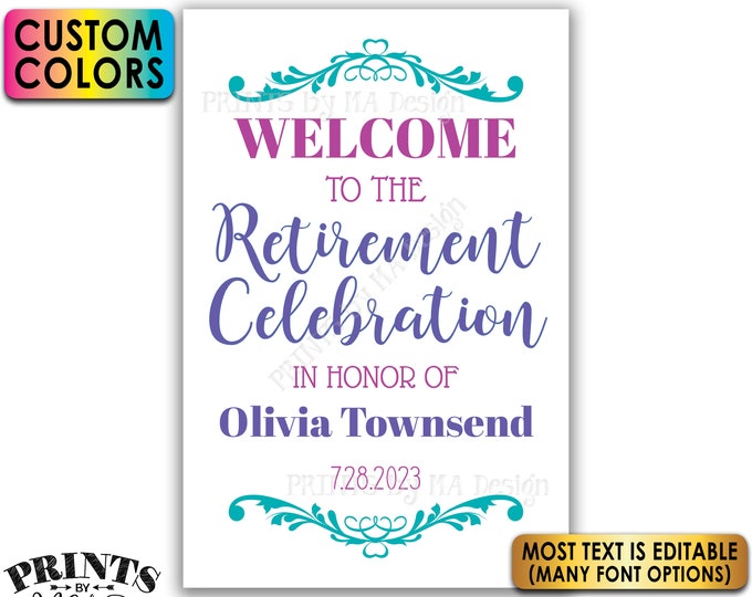Retirement Party Sign, Welcome to the Retirement Celebration, Custom Colors, PRINTABLE 24x36” Sign <Edit Yourself with Corjl>