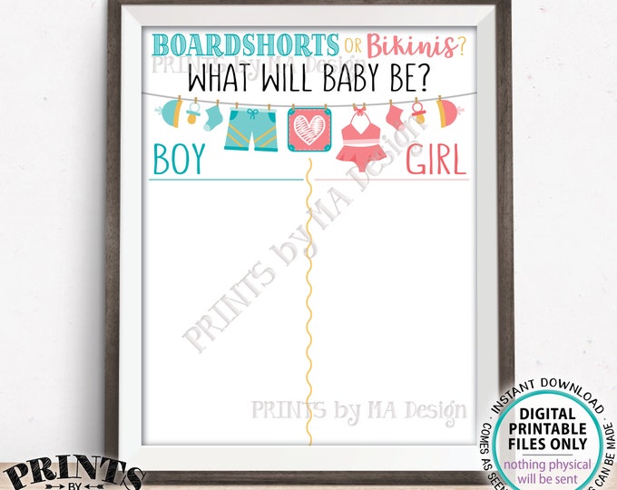 Vote Boy or Girl, Boardshorts or Bikinis Gender Voting Sign, Gender Reveal Game, PRINTABLE 8x10/16x20” Gender Reveal Party Decor <ID>