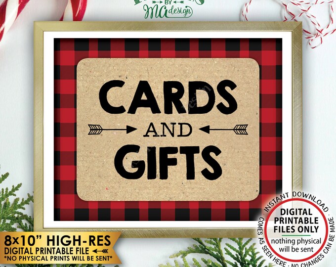 Lumberjack Cards and Gifts Sign, Gifts & Cards Sign, Red Checker Buffalo Plaid Christmas Decorations, PRINTABLE 8x10” Lumberjack Sign <ID>