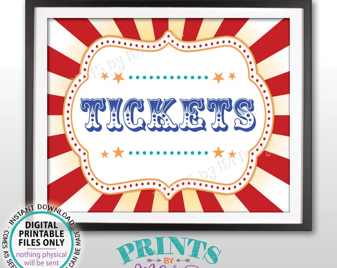Carnival Tickets Sign, Circus Games, Birthday Party, Circus Activities, Festival Raffle Tickets, PRINTABLE 8x10/16x20” Tickets Sign <ID>