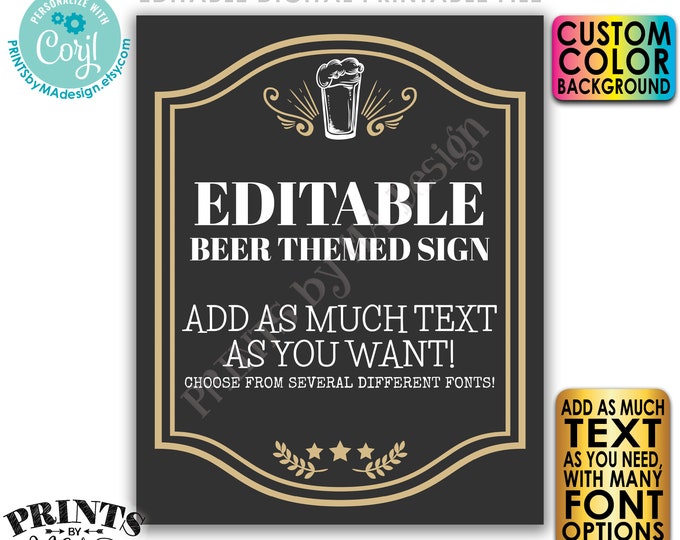 Editable Beer Themed Sign, Cheers & Beers, Choose Your Text, One Custom PRINTABLE 8x10/16x20” Portrait Sign <Edit Yourself w/Corjl>