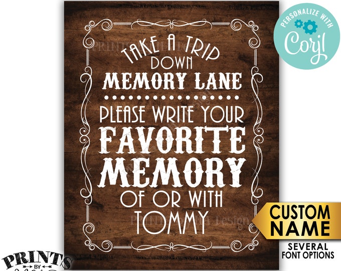 Memory Sign, Take a Trip Down Memory Lane & Share a Favorite Memory, PRINTABLE 8x10/16x20" Rustic Wood Style Sign <Edit Yourself with Corjl>