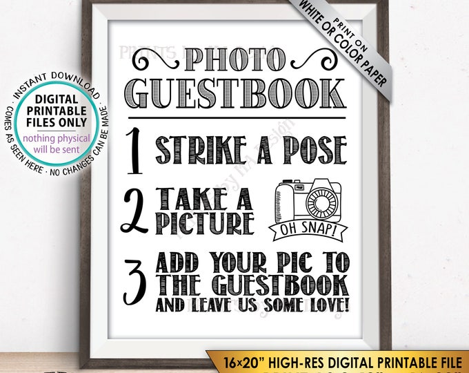 Photo Guestbook Sign, Add photo to the Guest Book Sign, Strike a Pose, Wedding Sign, PRINTABLE 8x10/16x20” Instant Download Guestbook Sign