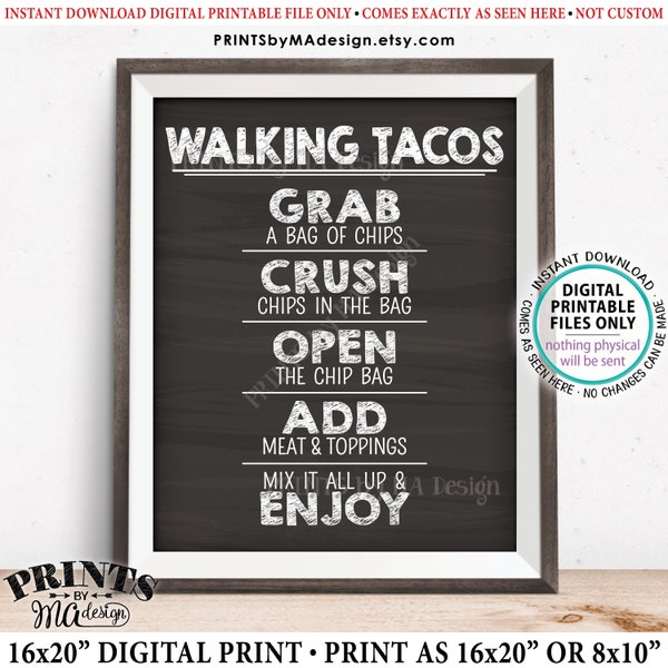 Walking Tacos Sign, Taco Bar, Graduation Fiesta Cinco de Mayo Sweet Sixteen Birthday, PRINTABLE 8x10/16x20” Chalkboard Style Tacos Sign <ID>