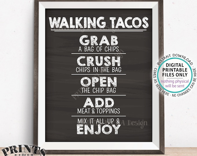 Walking Tacos Sign, Taco Bar, Graduation Fiesta Cinco de Mayo Sweet Sixteen Birthday, PRINTABLE 8x10/16x20” Chalkboard Style Tacos Sign <ID>