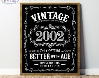 2002 Birthday Sign, Vintage Better with Age Poster, Whiskey Theme Decoration, PRINTABLE 8x10/16x20” Black & White Portrait 2002 Sign <ID>