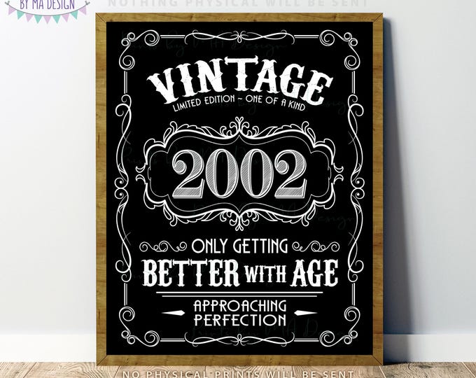 2002 Birthday Sign, Vintage Better with Age Poster, Whiskey Theme Decoration, PRINTABLE 8x10/16x20” Black & White Portrait 2002 Sign <ID>