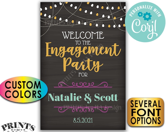 Engagement Party Sign, Welcome Sign, Custom PRINTABLE 24x36” Chalkboard Style Engagement Party Decoration <Edit Yourself with Corjl>