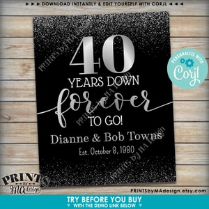 Years Down Forever to Go Anniversary Party Sign, Any Year, Custom PRINTABLE 16x20” Black & Silver Glitter Decor <Edit Yourself with Corjl> image 3