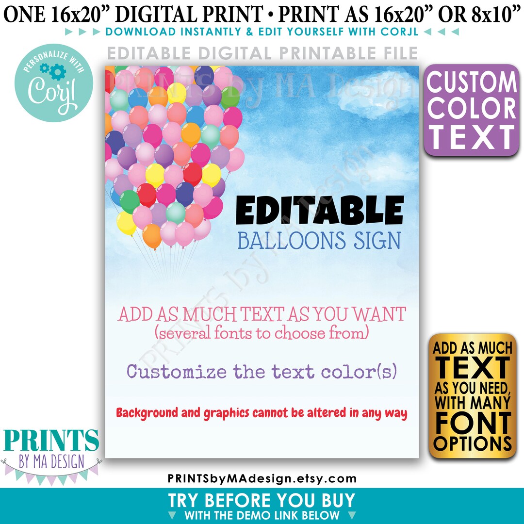 Editable Balloons Sign, Adventure Awaits, Custom Watercolor Style ...