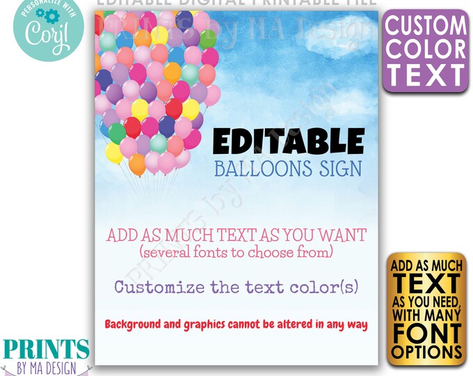 Editable Balloons Sign, Adventure Awaits, Custom Watercolor Style PRINTABLE 8x10/16x20” Sign, Up Entrance Decor <Edit Yourself with Corjl>
