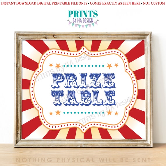 Carnival Prize Table Sign, Carnival Party Prizes Sign, Circus