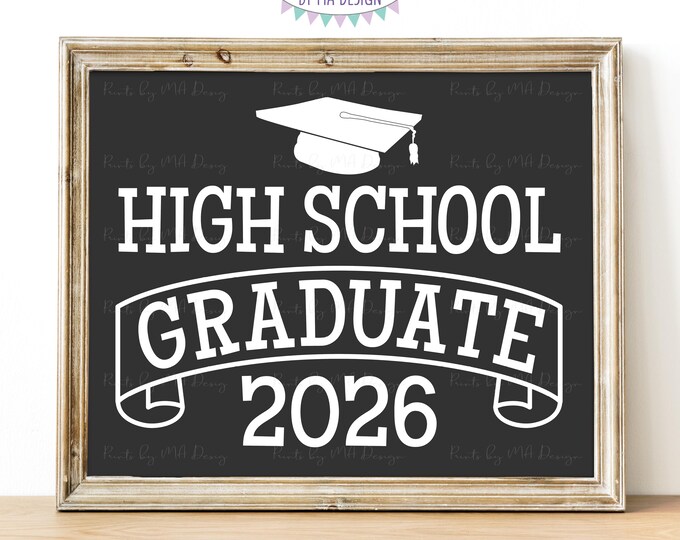 High School Graduate Sign, Class of 2026, High School Graduation, PRINTABLE Dark Gray 8x10/16x20” 2026 Grad Sign Instant Download <ID>