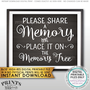 Share a Memory and Place it on the Memory Tree Sign, Write a Memory, Share Memories Chalkboard Style PRINTABLE 8x10” Instant Download Sign