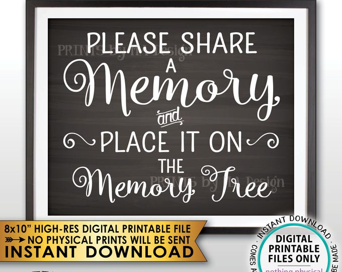 Share a Memory and Place it on the Memory Tree Sign, Write a Memory, Share Memories Chalkboard Style PRINTABLE 8x10” Instant Download Sign
