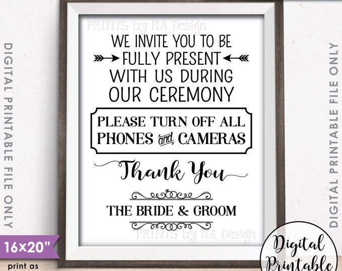 Unplugged Ceremony Sign No Phones or Cameras Unplugged Wedding Sign, Unplugged Sign, Turn off Devices 8x10/16x20” Printable Instant Download