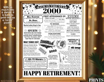 Retirement Party Decoration, Flashback to 2000 Poster Board, Celebrate the Retiree, PRINTABLE 16x20” Back in the Year 2000 B&W Sign <ID>