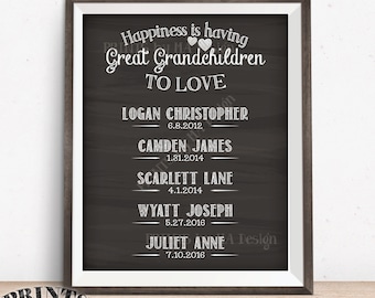 Great Grandchildren Sign, Personalized Gift for Great Grandparents, Grandma, Grandpa, Custom Chalkboard Style Digital PRINTABLE File