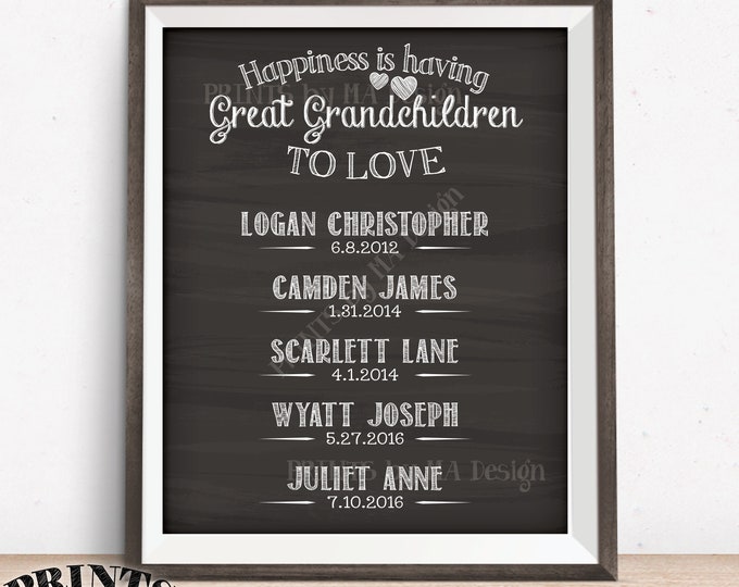 Great Grandchildren Sign, Personalized Gift for Great Grandparents, Grandma, Grandpa, Custom Chalkboard Style Digital PRINTABLE File