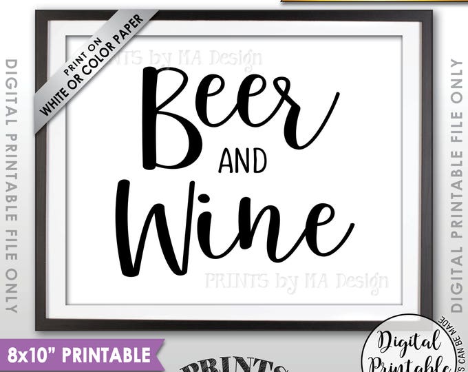Beer and Wine Sign, Bar Sign, Beer & Wine, Beverage Station, Beer Sign, Wine Sign, Drink Sign, Wedding Bar, 8x10" Printable Instant Download