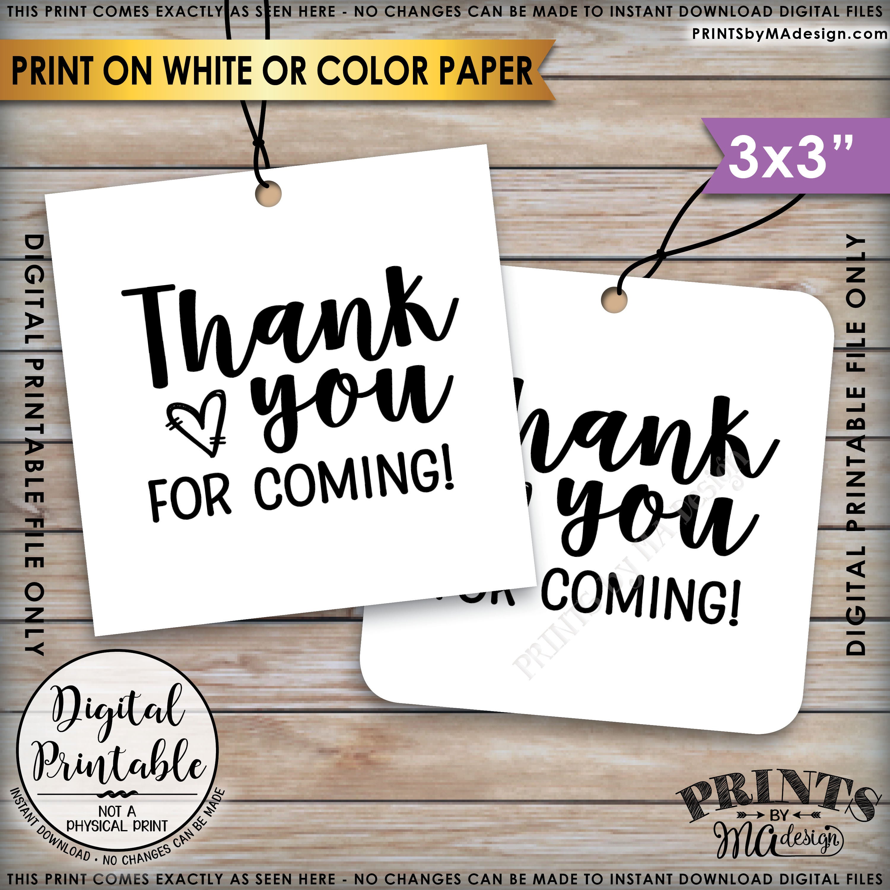 Thank You Tags Thank You For Coming Tags Wedding Tags Birthday Party