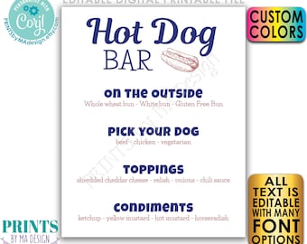Editable Hot Dog Sign, Custom Hot Dog Bar Menu, Build Yourself a Frankfurter, PRINTABLE 8x10/16x20” Sign <Edit Yourself w/Corjl>
