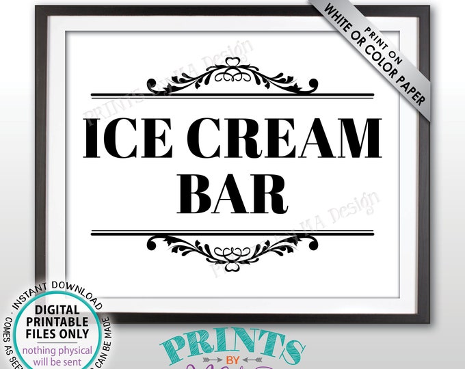 Ice Cream Bar Sign, Make Your Own Ice Cream Sundae Bar, Frozen Treats, Birthday Party, PRINTABLE 8x10” Black & White Ice Cream Sign <ID>