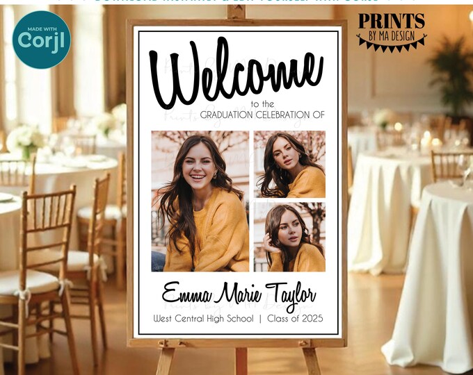 Graduation Welcome Sign with Photos, Custom Welcome Sign, Add as many photos as you want, PRINTABLE 24x36" Sign <Edit Yourself with Corjl>