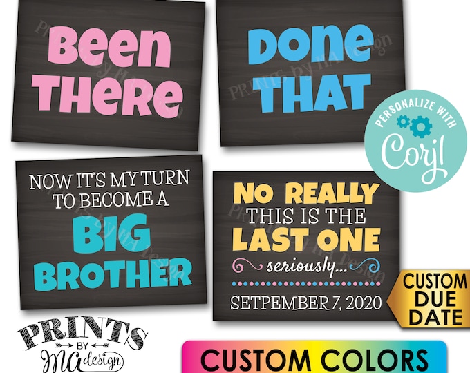 Pregnancy Announcement, Been There, Done That, My Turn to Become a Big Brother, 4 PRINTABLE Baby #4 Reveal Signs <Edit Yourself with Corjl>