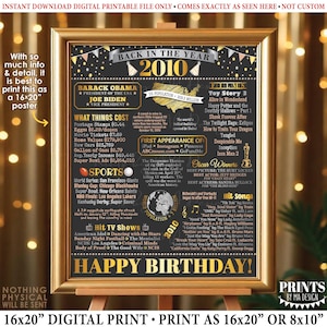 Back in 2010 Birthday Poster Board, Flashback to 2010 Birthday Decoration, 2010 B-day Gift, PRINTABLE 16x20” Sign, Birthday Decor <ID>